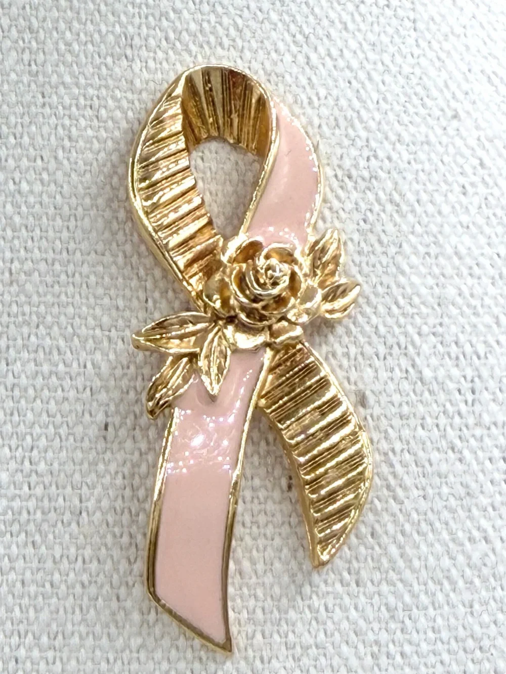 Avon Pink Ribbon Breast Cancer Awareness Pin Brooch Woman’s Jewelry Rose Gold